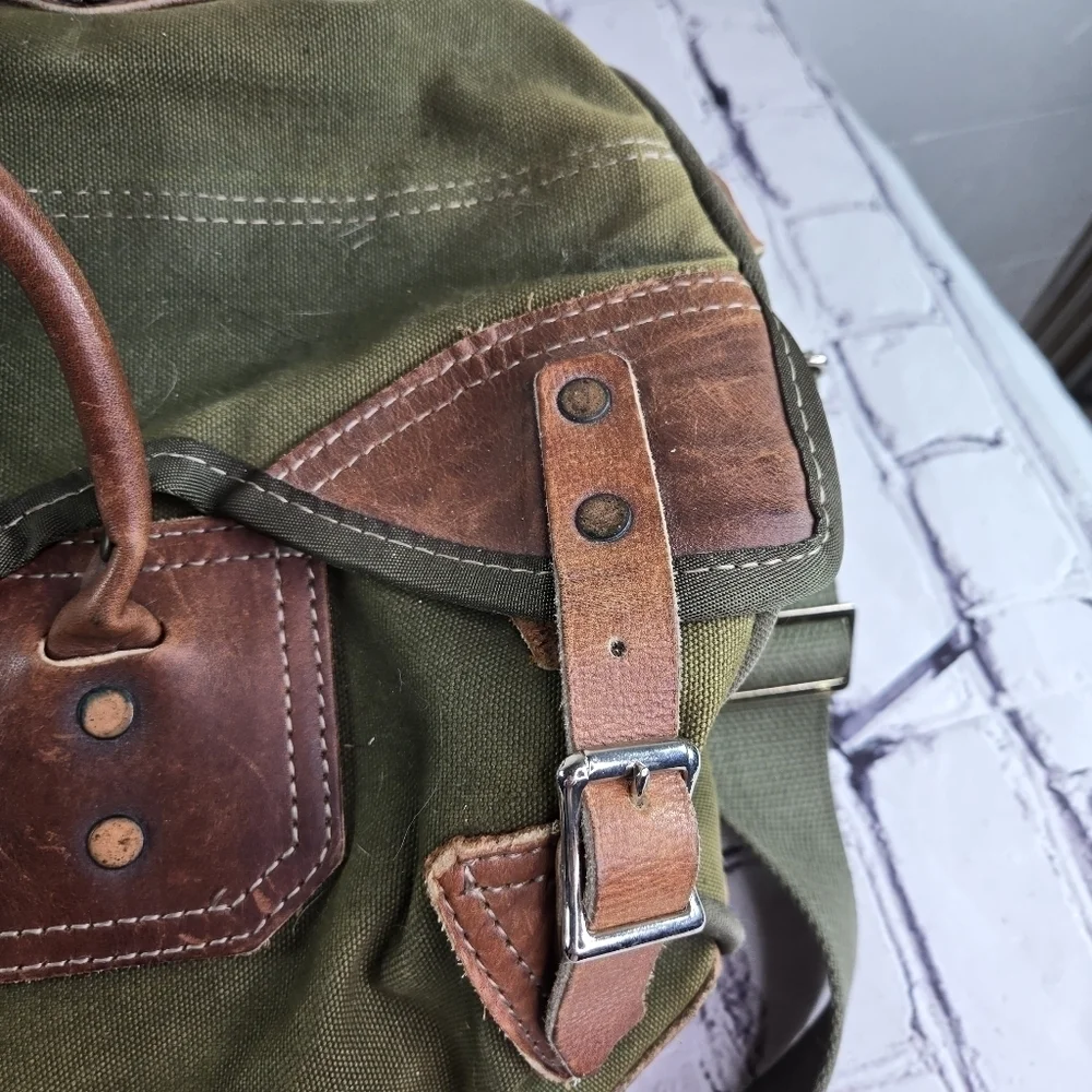 Vtg Orvis Battenkill Gokey khaki heavy canvas leather travel duffle bag